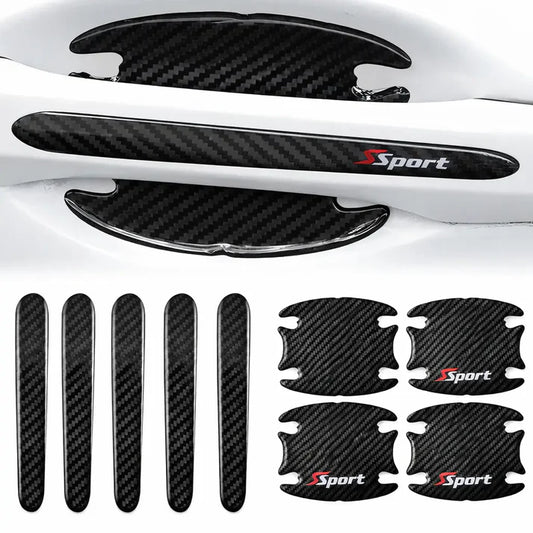 Protections Poignées de Porte Voiture | Effet fibre de carbone 🚗✨