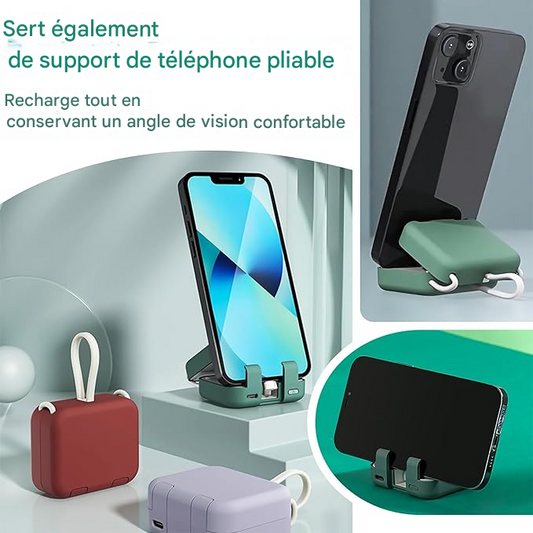 📱🔋 Support Téléphone + Power Bank 4000mAh AVEC FIL – Câbles Intégrés iPhone & Type-C